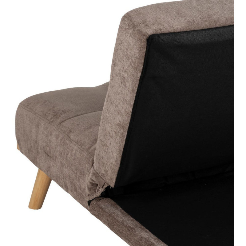 Grand Canapé moderne Convertible 3 places en Tissu chenille Vieux taupe Métal Noir Bois d'hévéa Naturel Bois d'eucalyptus Samuel