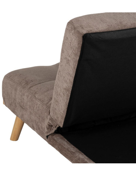 Grand Canapé moderne Convertible 3 places en Tissu chenille Vieux taupe Métal Noir Bois d'hévéa Naturel Bois d'eucalyptus Samuel