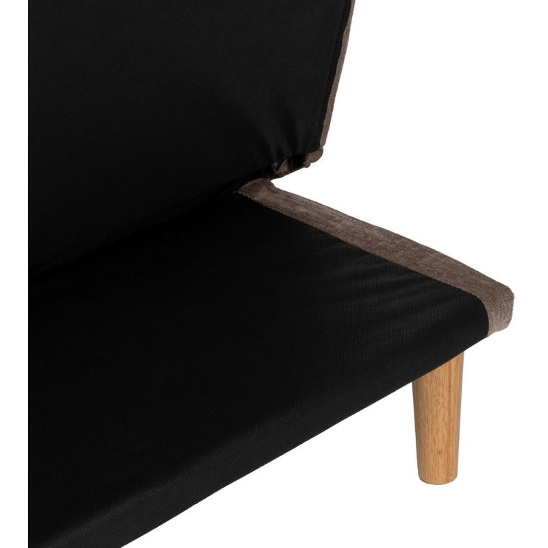 Grand Canapé moderne Convertible 3 places en Tissu chenille Vieux taupe Métal Noir Bois d'hévéa Naturel Bois d'eucalyptus Samuel