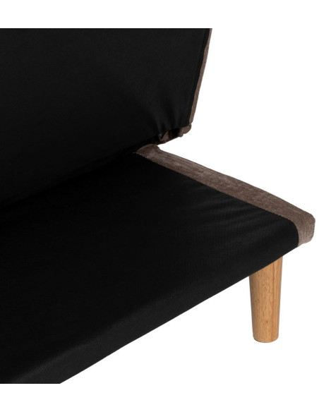 Grand Canapé moderne Convertible 3 places en Tissu chenille Vieux taupe Métal Noir Bois d'hévéa Naturel Bois d'eucalyptus Samuel
