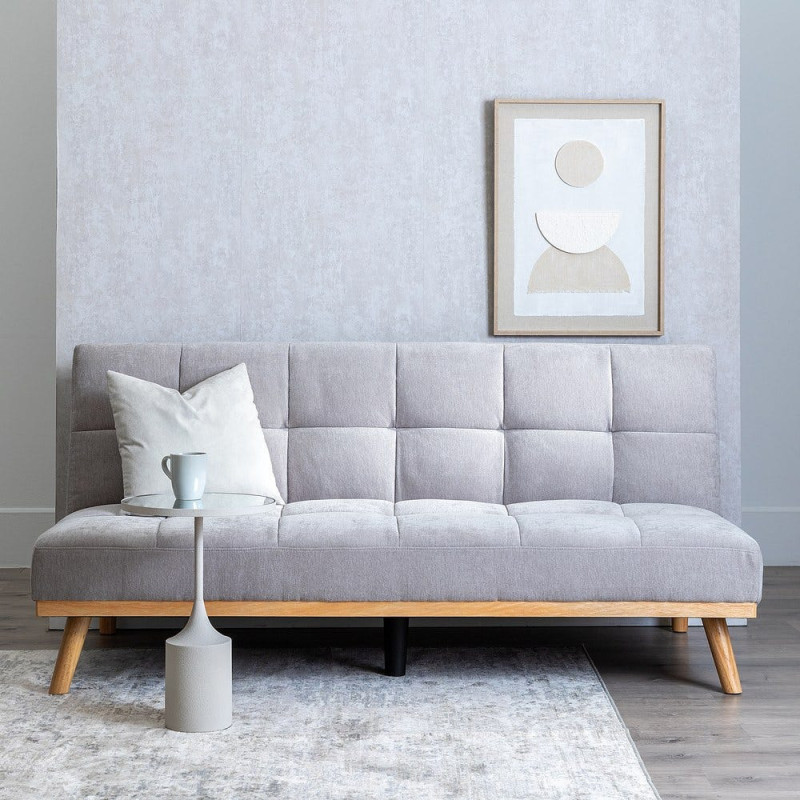 Grand Canapé moderne Convertible 3 places en Tissu chenille Gris Métal Noir Bois d'hévéa Naturel Bois d'eucalyptus Samuel - 2