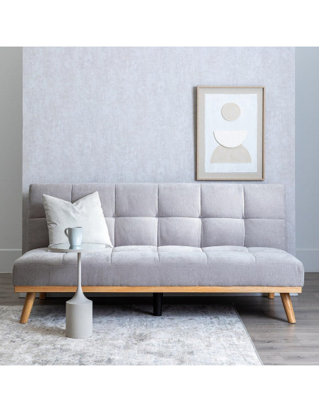 Grand Canapé moderne Convertible 3 places en Tissu chenille Gris Métal Noir Bois d'hévéa Naturel Bois d'eucalyptus Samuel - 2