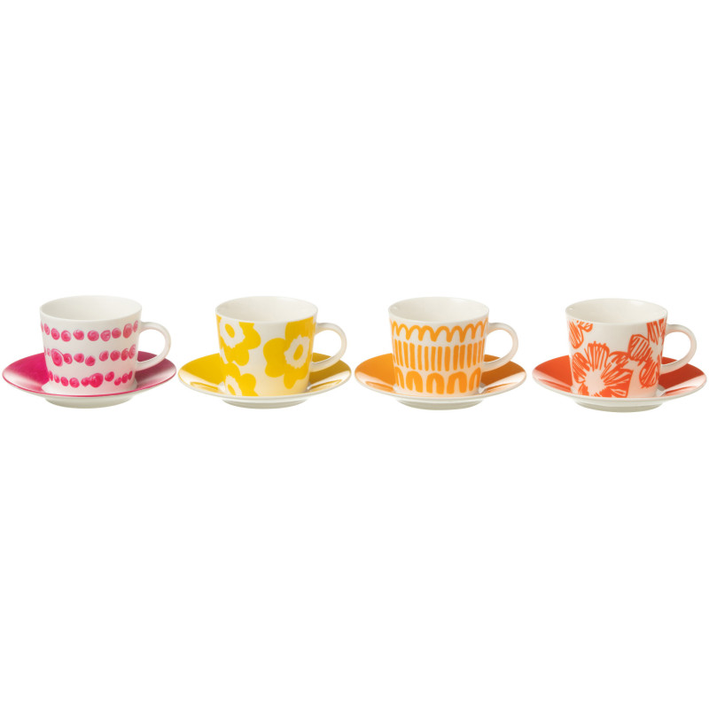 Coffret 4 tasses à café expresso 90 ml en Céramique Blanc Orange Jaune Fuchsia Candace - 1