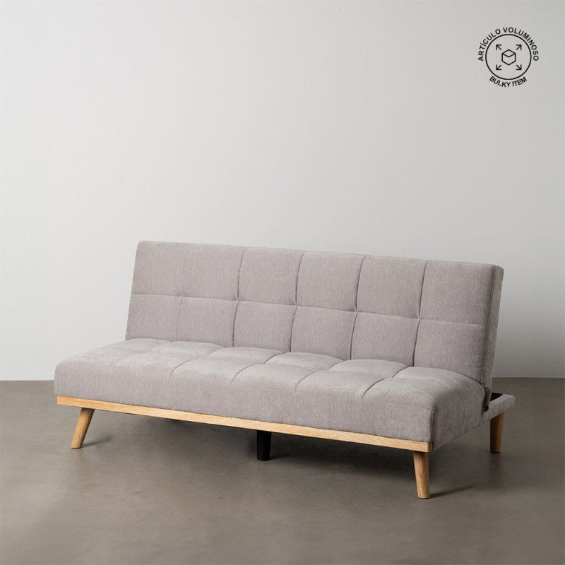 Grand Canapé moderne Convertible 3 places en Tissu chenille Gris Métal Noir Bois d'hévéa Naturel Bois d'eucalyptus Samuel - 16