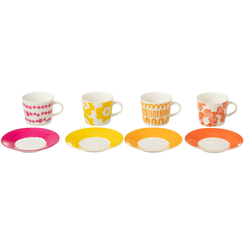 Coffret 4 tasses à café expresso 90 ml en Céramique Blanc Orange Jaune Fuchsia Candace - 2