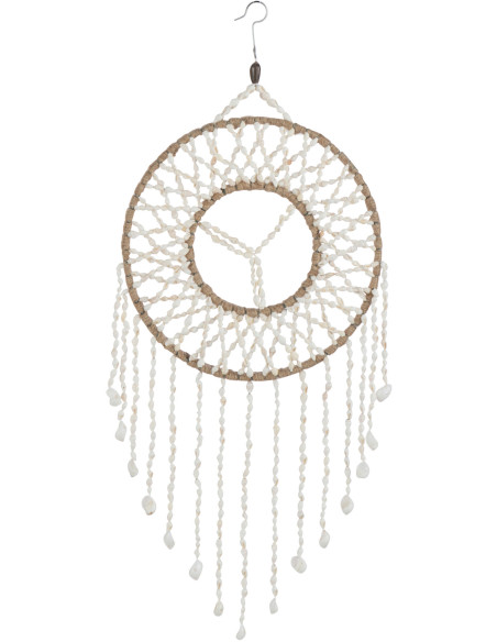 Attrape-rêves Hauteur 50 cm en Coquillage Blanc Corde Naturel Motif manadala Anthia J-Line - 1