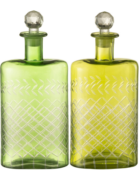Carafe avec bouchon Hauteur 30 cm en Verre Vert Motif feuilles Roman (Lot de 2) - 1