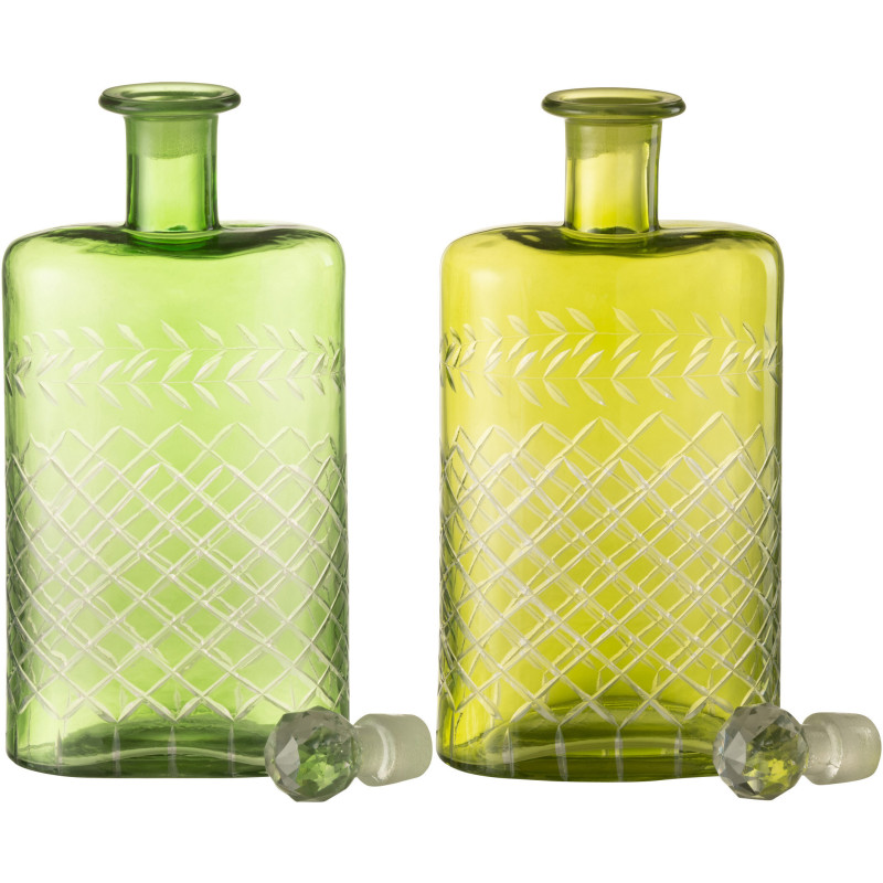 Carafe avec bouchon Hauteur 30 cm en Verre Vert Motif feuilles Roman (Lot de 2) - 2