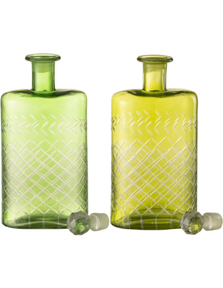 Carafe avec bouchon Hauteur 30 cm en Verre Vert Motif feuilles Roman (Lot de 2) - 2