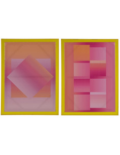 Toile murale imprimée motif géométrique 60x80 Rose Jaune Cadre en acrylique jaune Jarae (Lot de 2) - 1
