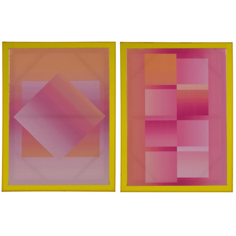 Toile murale imprimée motif géométrique 60x80 Rose Jaune Cadre en acrylique jaune Jarae (Lot de 2) - 1