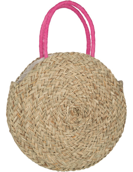 Sac de plage Rond 40 cm en Jonc de mer Naturel Rose Carlene - 2