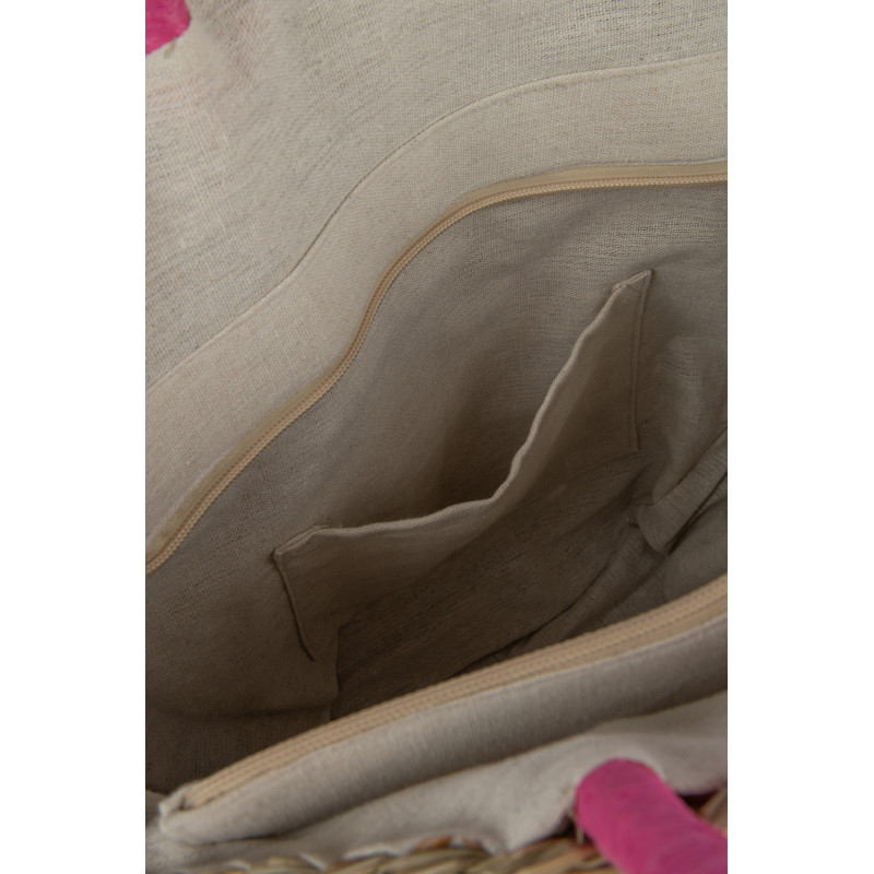 Sac de plage Rond 40 cm en Jonc de mer Naturel Rose Carlene - 3