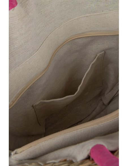 Sac de plage Rond 40 cm en Jonc de mer Naturel Rose Carlene - 3