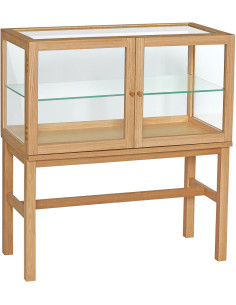 Buffet Vitrine moderne Bas 2 portes en Bois MDF Naturel Placage chêne Verre Transparent Poetic - 1