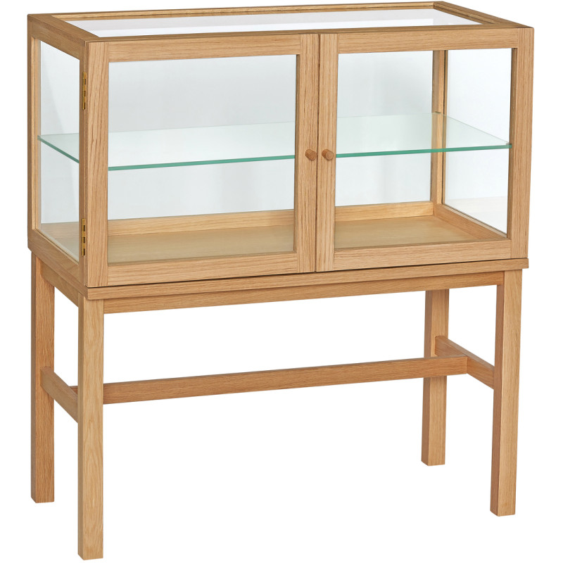 Buffet Vitrine moderne Bas 2 portes en Bois MDF Naturel Placage chêne Verre Transparent Poetic - 1