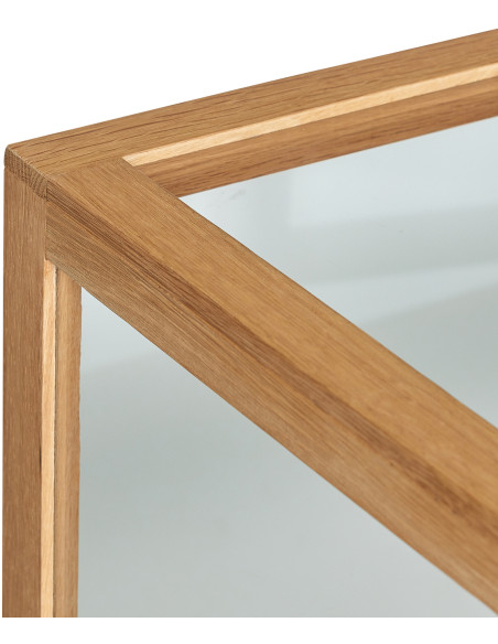 Buffet Vitrine moderne Bas 2 portes en Bois MDF Naturel Placage chêne Verre Transparent Poetic - 4