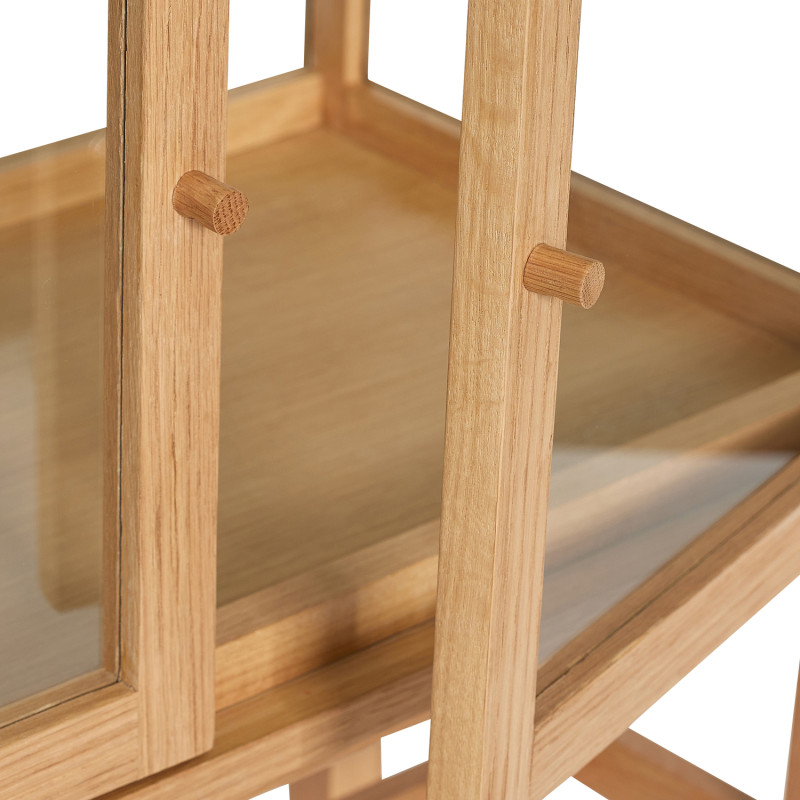 Buffet Vitrine moderne Bas 2 portes en Bois MDF Naturel Placage chêne Verre Transparent Poetic - 3