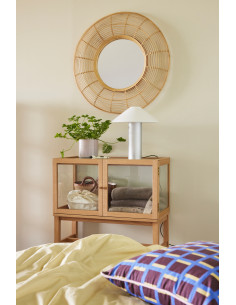 Buffet Vitrine moderne Bas 2 portes en Bois MDF Naturel Placage chêne Verre Transparent Poetic - 2