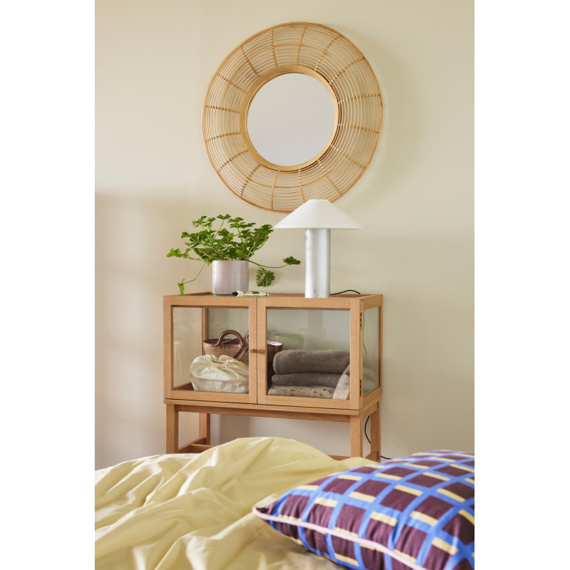 Buffet Vitrine moderne Bas 2 portes en Bois MDF Naturel Placage chêne Verre Transparent Poetic - 2