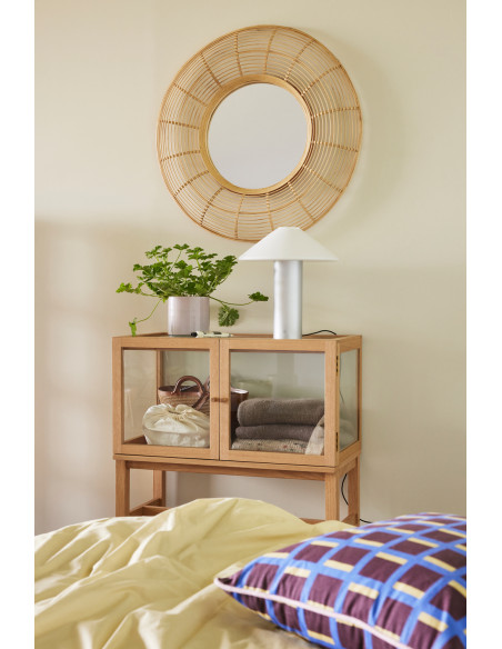 Buffet Vitrine moderne Bas 2 portes en Bois MDF Naturel Placage chêne Verre Transparent Poetic - 2