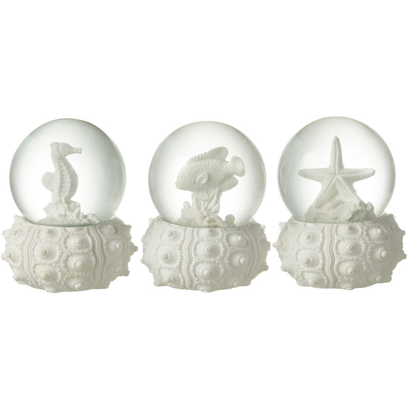 Boule à neige Fonds marins Hauteur 8 cm en Résine Blanc Shel (Lot de 3) - 1
