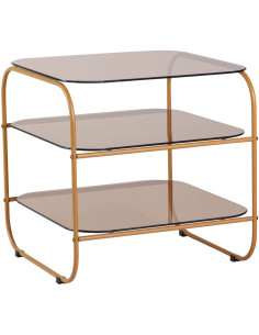 Table d'appoint moderne Carrée 2 étagères en Verre Marron Ambré Métal Orange Echo - 1