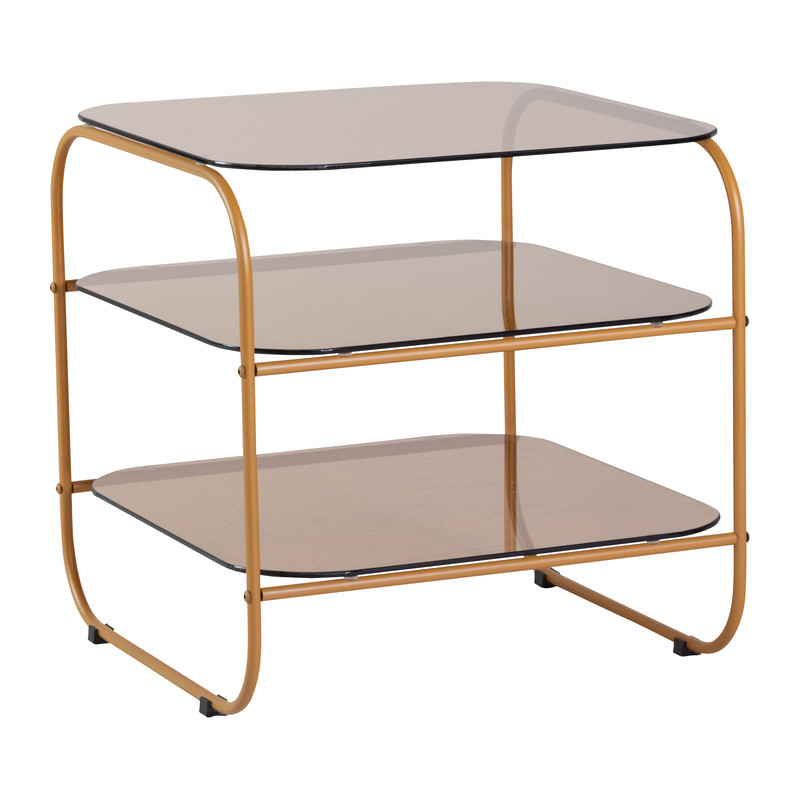 Table d'appoint moderne Carrée 2 étagères en Verre Marron Ambré Métal Orange Echo - 1