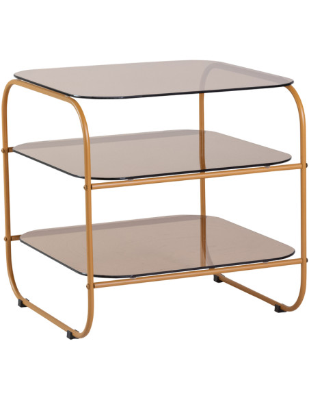 Table d'appoint moderne Carrée 2 étagères en Verre Marron Ambré Métal Orange Echo - 1