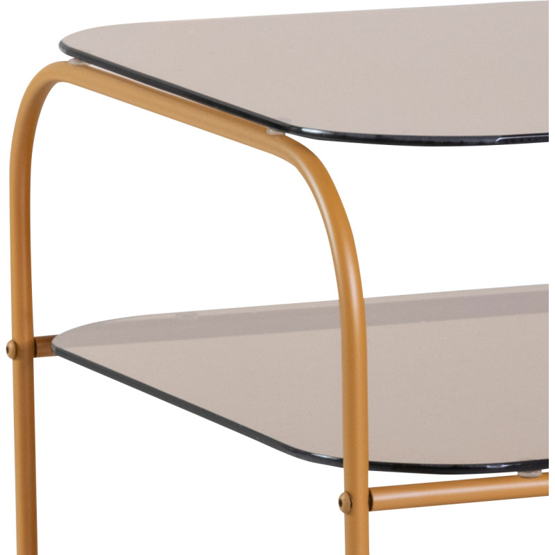 Table d'appoint moderne Carrée 2 étagères en Verre Marron Ambré Métal Orange Echo - 3