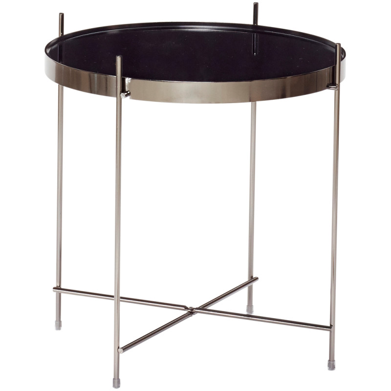 Table d'appoint moderne Ronde en Verre Noir Métalisé Métal Noir Reflect - 1