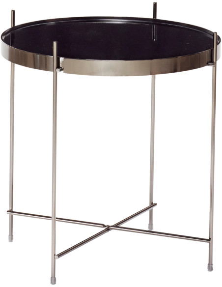 Table d'appoint moderne Ronde en Verre Noir Métalisé Métal Noir Reflect - 1