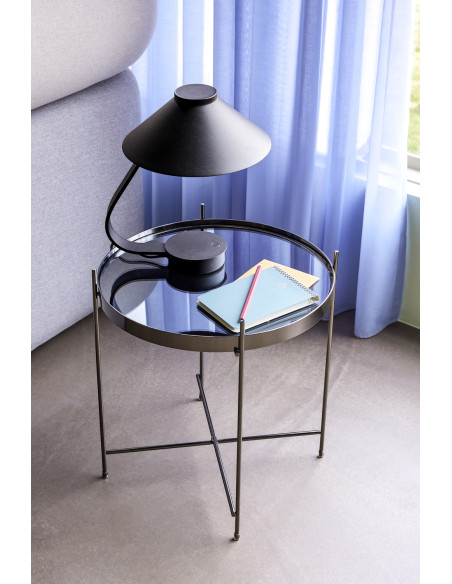 Table d'appoint moderne Ronde en Verre Noir Métalisé Métal Noir Reflect - 2