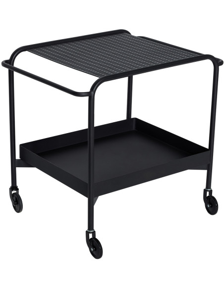 Desserte moderne sur roues 2 niveaux en Métal Noir Push - 4