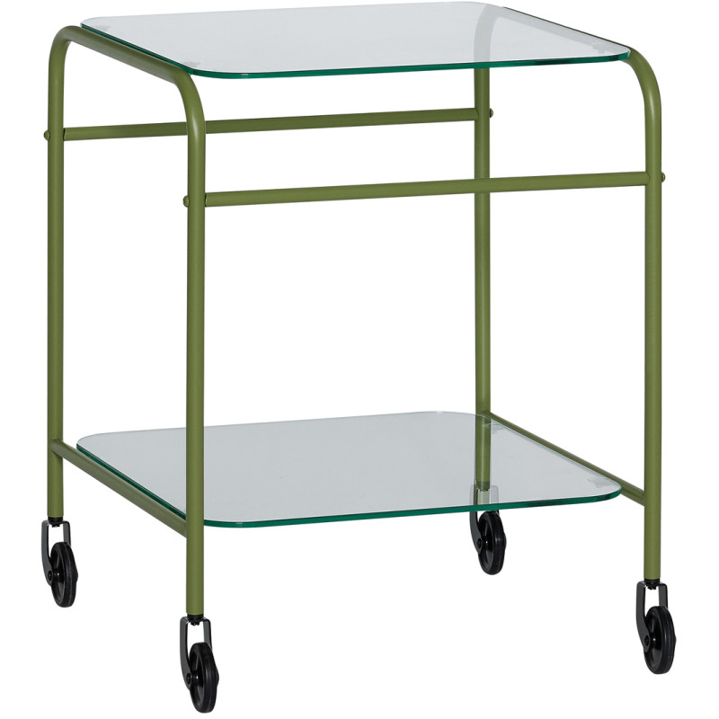 Desserte moderne chic sur roues 2 niveaux en Métal Vert clair Verre Transparent Zephyr - 1