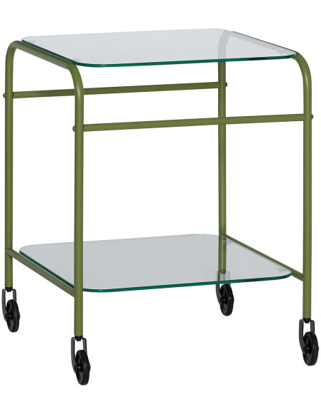 Desserte moderne chic sur roues 2 niveaux en Métal Vert clair Verre Transparent Zephyr - 1