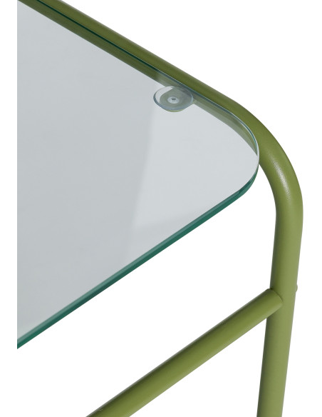 Desserte moderne chic sur roues 2 niveaux en Métal Vert clair Verre Transparent Zephyr - 3