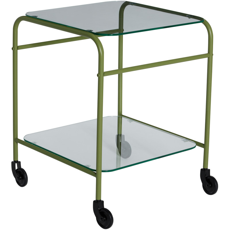 Desserte moderne chic sur roues 2 niveaux en Métal Vert clair Verre Transparent Zephyr - 4