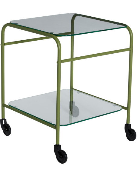 Desserte moderne chic sur roues 2 niveaux en Métal Vert clair Verre Transparent Zephyr - 4