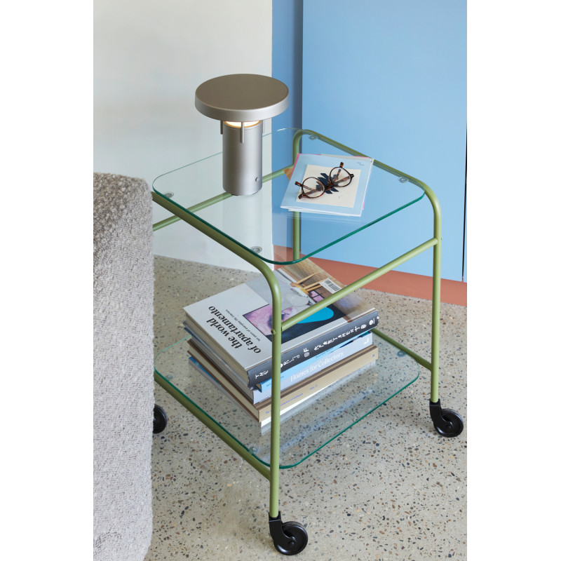 Desserte moderne chic sur roues 2 niveaux en Métal Vert clair Verre Transparent Zephyr - 2