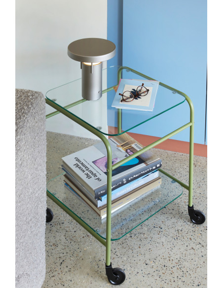Desserte moderne chic sur roues 2 niveaux en Métal Vert clair Verre Transparent Zephyr - 2