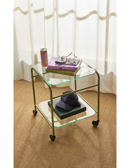 Desserte moderne chic sur roues 2 niveaux en Métal Vert clair Verre Transparent Zephyr - 5