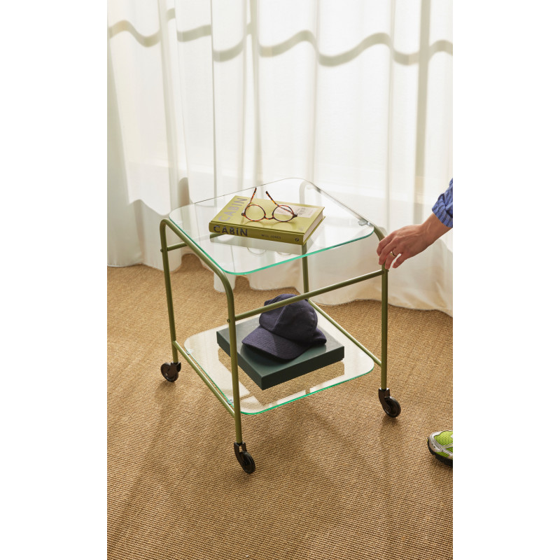 Desserte moderne chic sur roues 2 niveaux en Métal Vert clair Verre Transparent Zephyr - 6