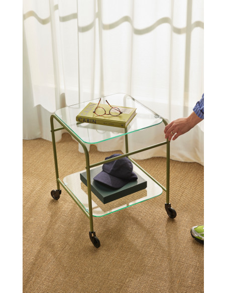 Desserte moderne chic sur roues 2 niveaux en Métal Vert clair Verre Transparent Zephyr - 6