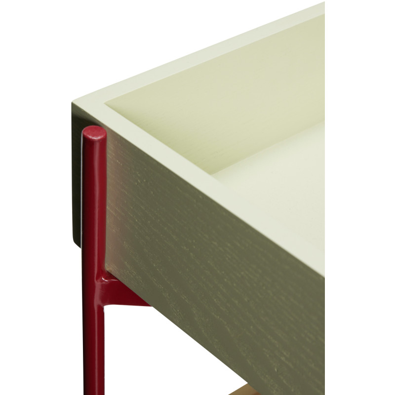 Desserte moderne à roulettes 2 niveaux en Bois de frêne Bois MDF Naturel Kaki Métal Rouge Fresh Hübsch - 3
