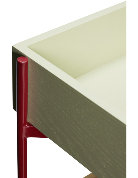 Desserte moderne à roulettes 2 niveaux en Bois de frêne Bois MDF Naturel Kaki Métal Rouge Fresh Hübsch - 3