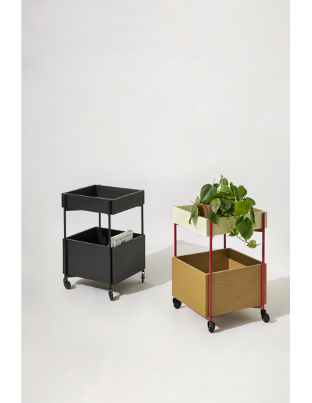 Desserte moderne à roulettes 2 niveaux en Bois de frêne Bois MDF Naturel Kaki Métal Rouge Fresh Hübsch - 5