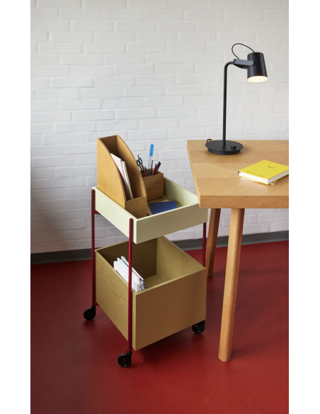 Desserte moderne à roulettes 2 niveaux en Bois de frêne Bois MDF Naturel Kaki Métal Rouge Fresh Hübsch - 2