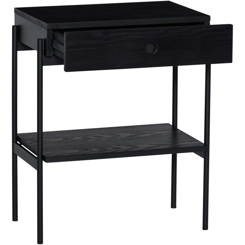 Chevet moderne 1 tiroir 1 étagère en Bois MDF Noir Placage frêne Métal Noir Hübsch - 3