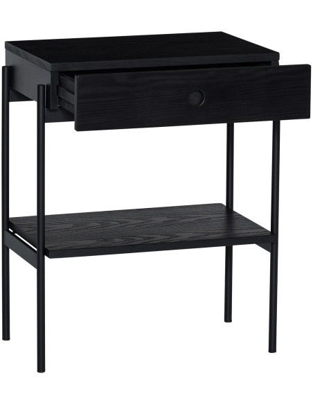 Chevet moderne 1 tiroir 1 étagère en Bois MDF Noir Placage frêne Métal Noir Hübsch - 3